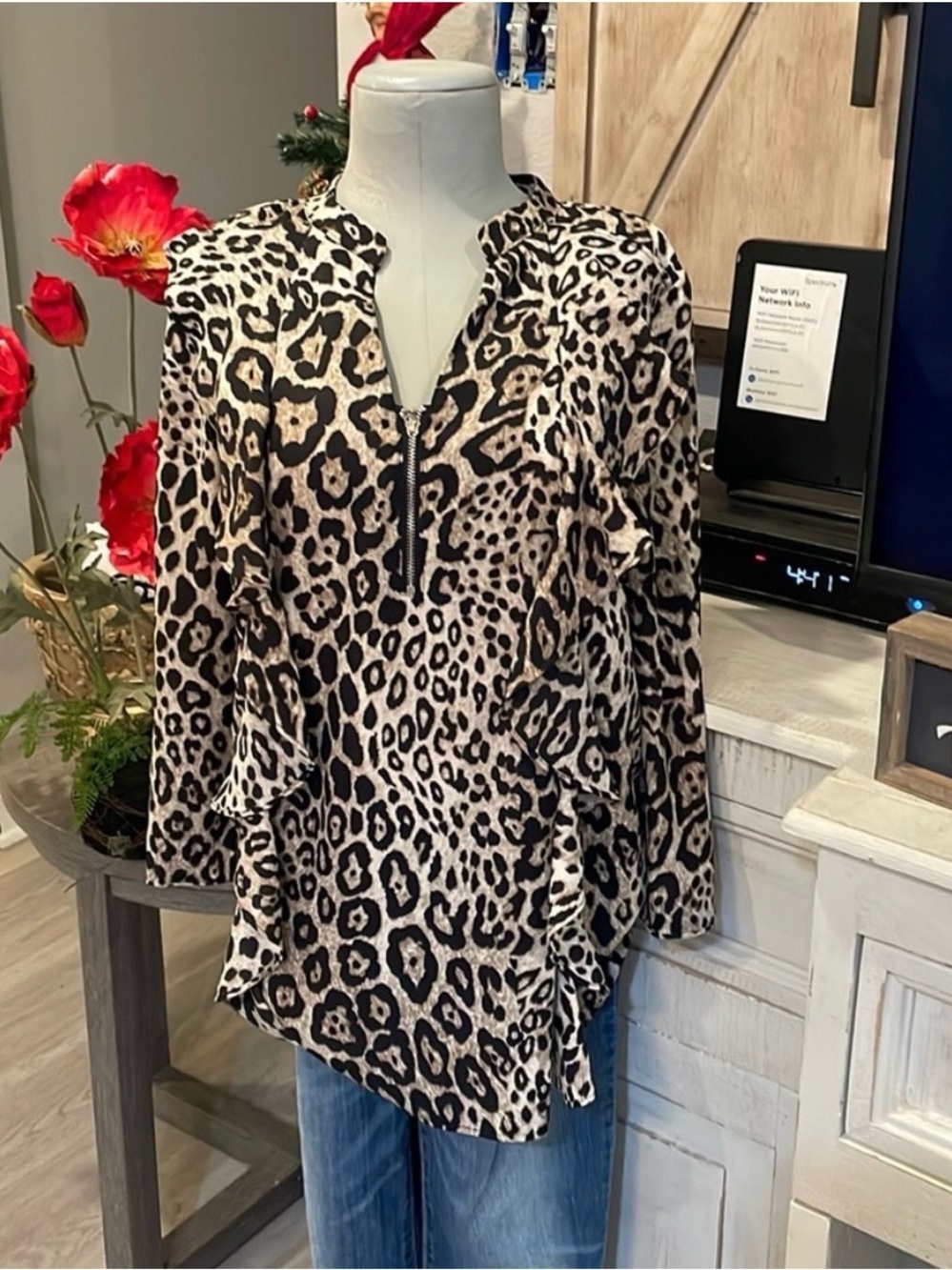 Animal Print Ruffled Blouse Size Small